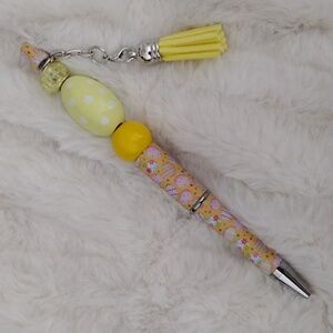 Yellow and Pink Easter Beaded Pen with Tassel